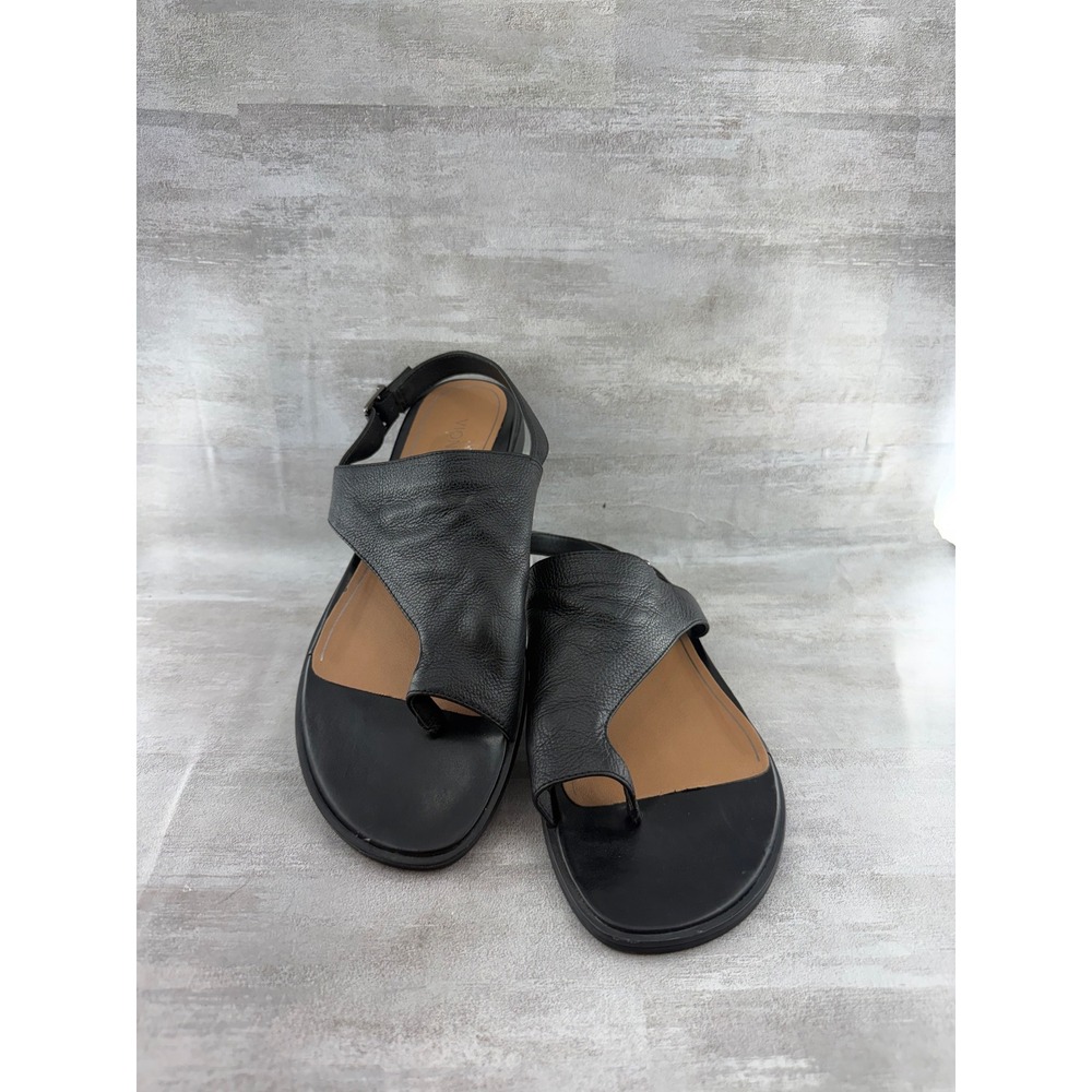Vionic Ella Black Leather Toe Loop Slingback Sandals Women 10M Orthotic Comfort